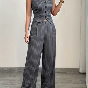 Elegant Gray Pinstripe Women's Jumpsuit